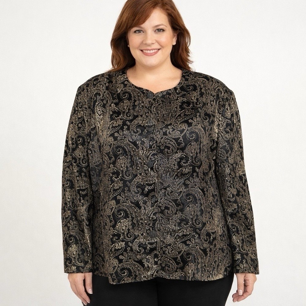 Maggie McNaughton Plus Size 24W‎ Black Gold Paisley Jacket Church Holiday Dressy